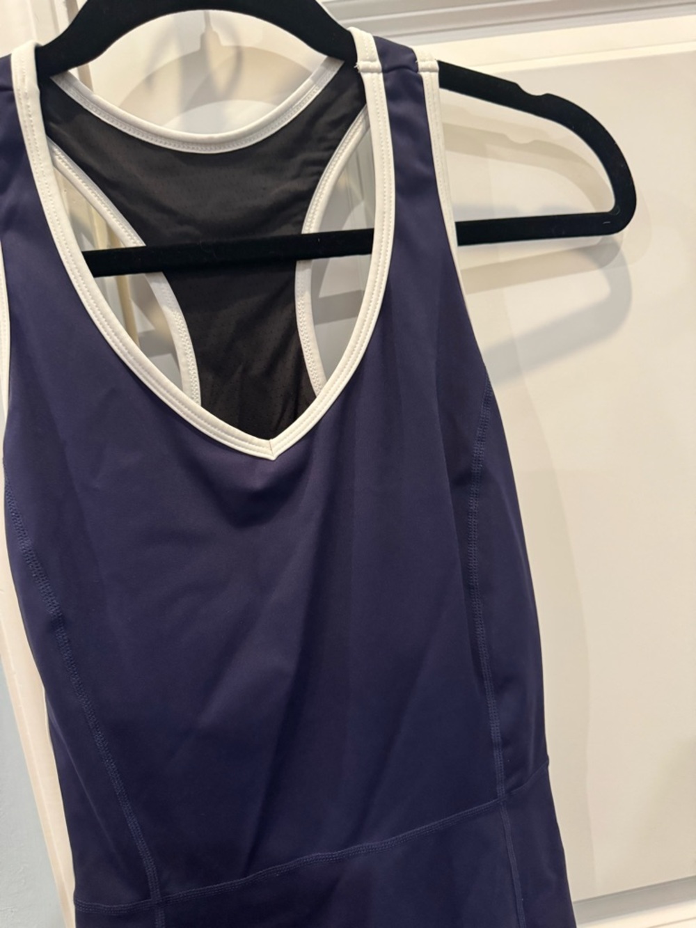 Women's Navy Racerback Tennis Dress with White Trim - Picture 4 of 6